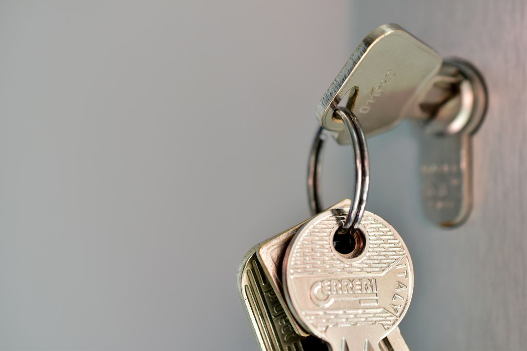 Keys in a Euro cylinder lock on a front door