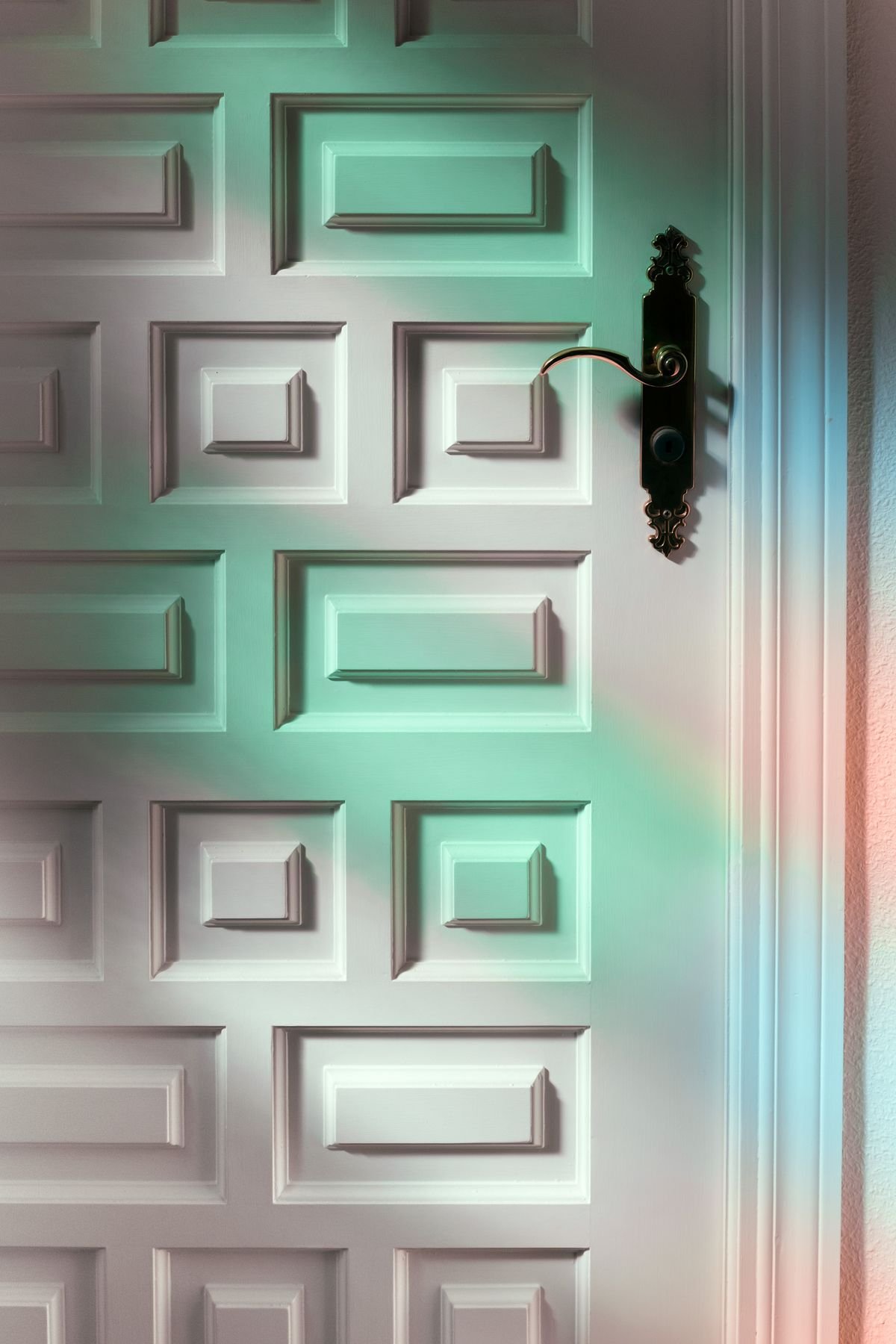 New lock and handle on a timber front door